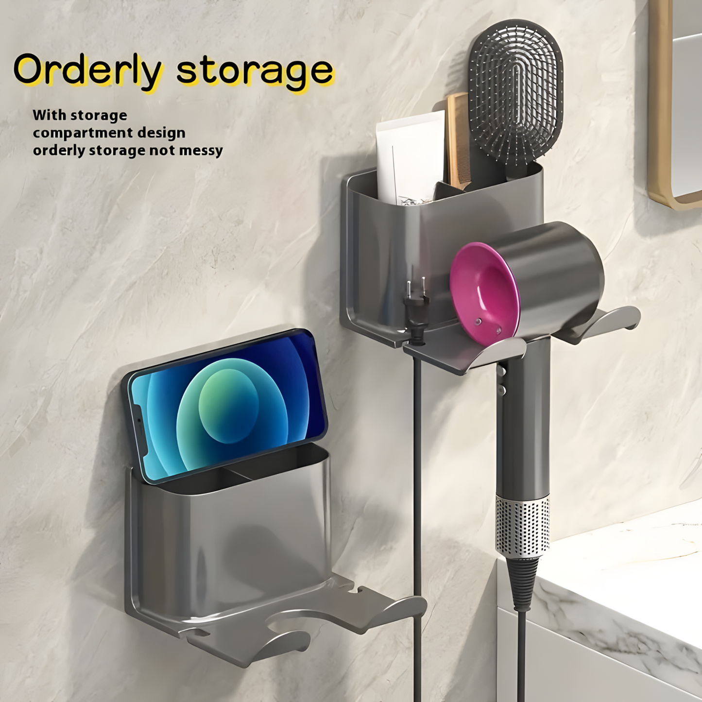 Organiseur de salle de bain TidyTouch avec support pour téléphone